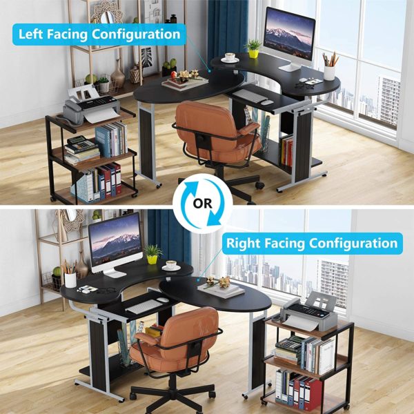Rotating Desk, Modern L-Shaped Computer Desk, Corner Study Desk