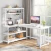 55" Reversible L-Shaped Desk with Wireless Charging & Shelves - Image 7