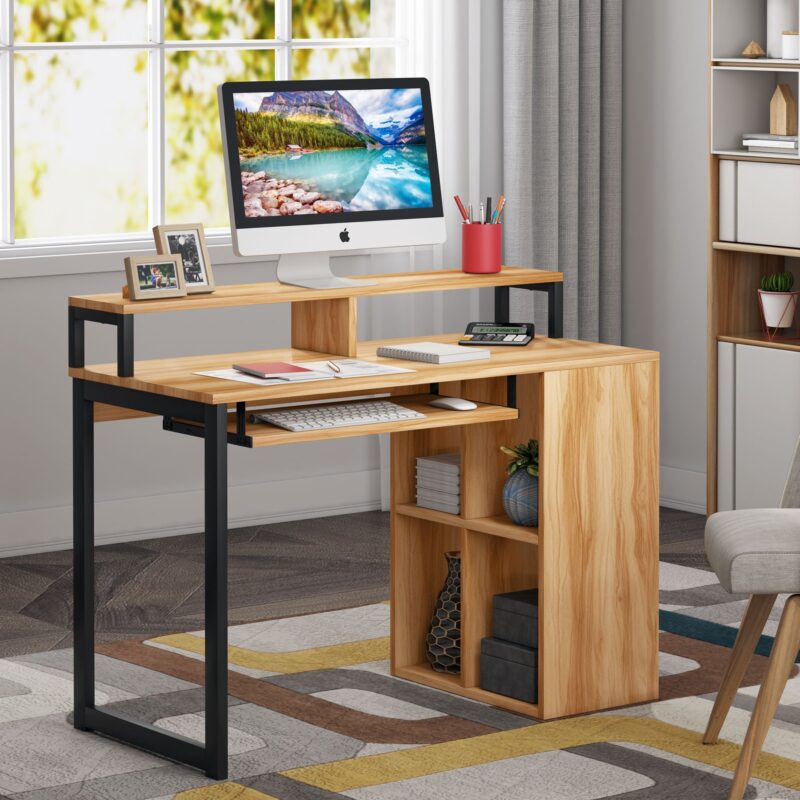Computer Desk, Writing Desk with Push-Pull Keyboard Tray - Image 7