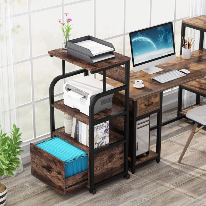 File Cabinet, 3 Tier Mobile Printer Stand with Legal Size Drawer - Image 3