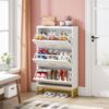 Shoe Cabinet, Modern Shoe Organizer with 3 Flip Drawers & 2 Hanging Hooks - Image 4