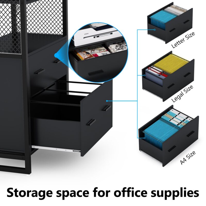 File Cabinet, 2 Drawer Vertical Filing Cabinet with Bookshelf - Image 4