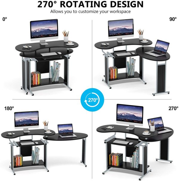 Rotating Desk, Modern L-Shaped Computer Desk, Corner Study Desk
