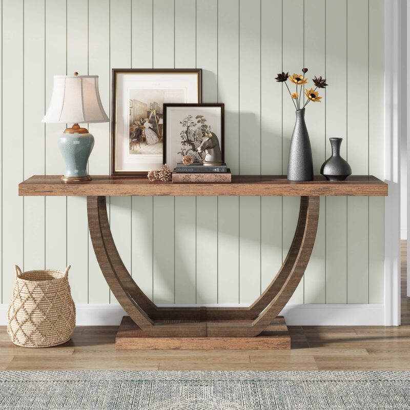 Console Table, 63 Inch 2-Tier Farmhouse Entryway Sofa Table - Image 4