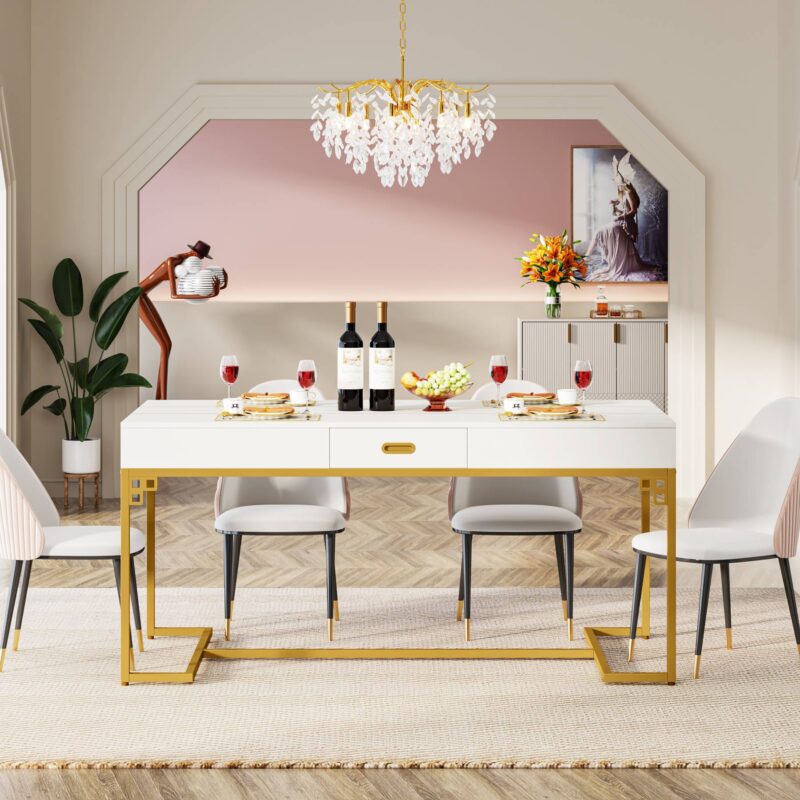Dining Table, 63" Breakfast Dinner Table with 2 Drawers for 4 to 6 - Image 5