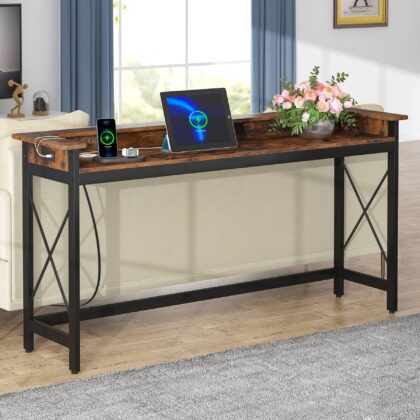 Console Table, 70.9" Sofa Table with Outlets and USB Ports