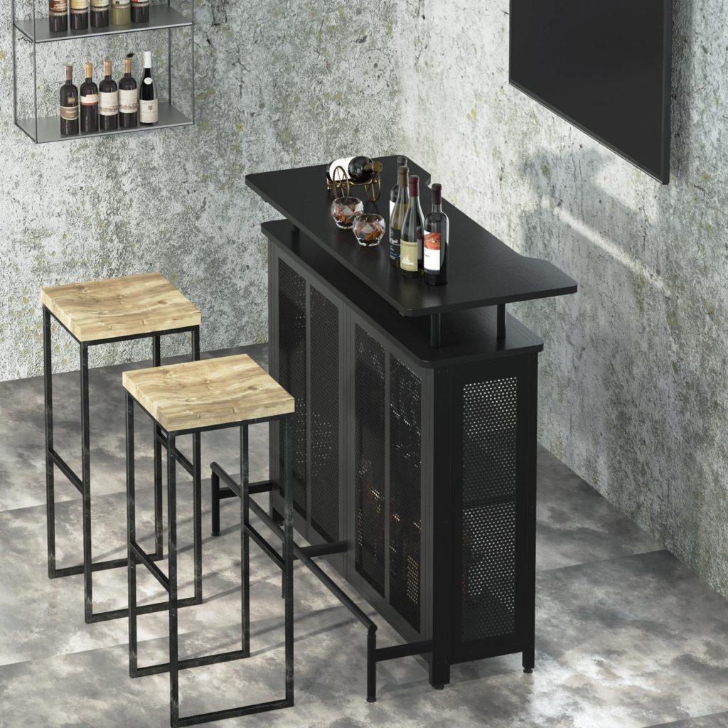 Bar Top Rack Bar Unit, 3 Tier Liquor Home Bar Table with Stemware Racks – MecaWorks ...