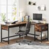 Lift Top L-Shaped Desk, Computer Corner Desks with Drawers - Image 4
