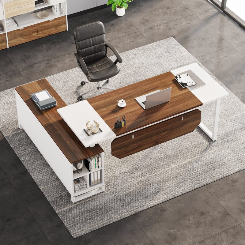 L-Shaped Desk, 70.8" Executive Desk with 55" File Cabinet - Image 5