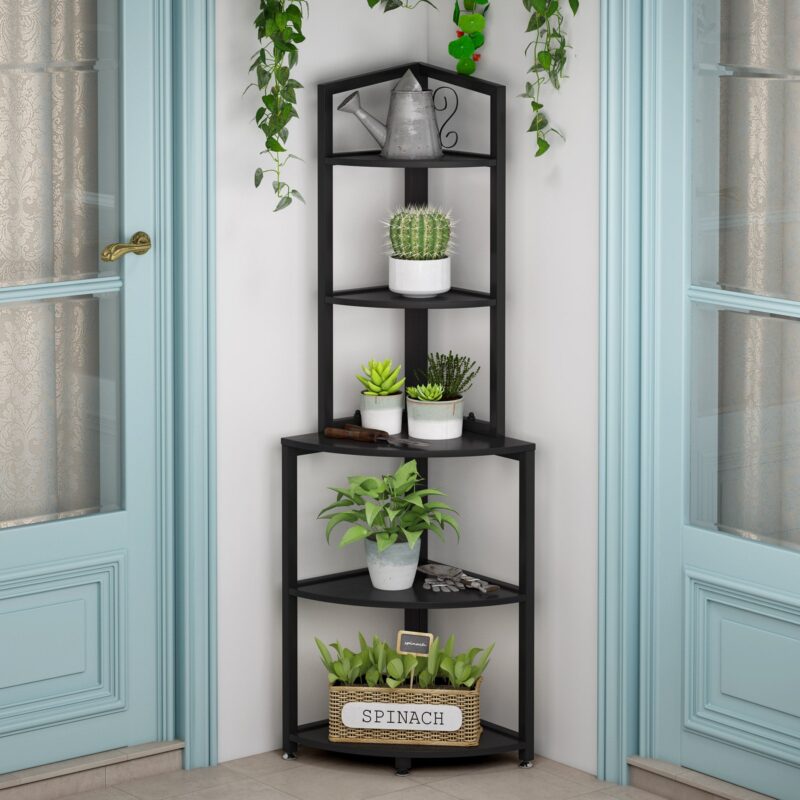 Corner Shelf, 60 Inch Corner Bookshelf Ladder Shelf Plant Stand - Image 8