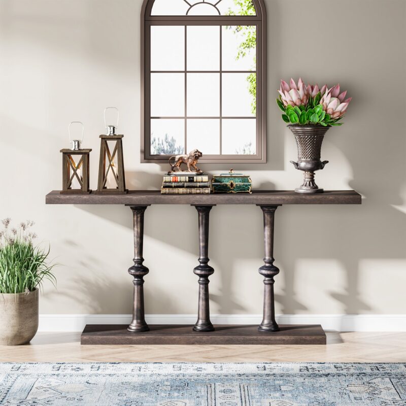 Console Table, Farmhouse 63” Sofa Table with Solid Wood Legs - Image 5
