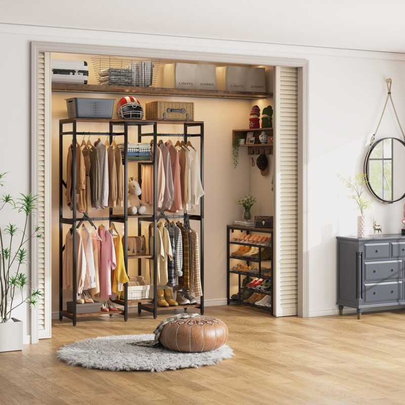 Freestanding Closet Organizer, 87" Garment Racks with Shelves - Image 3