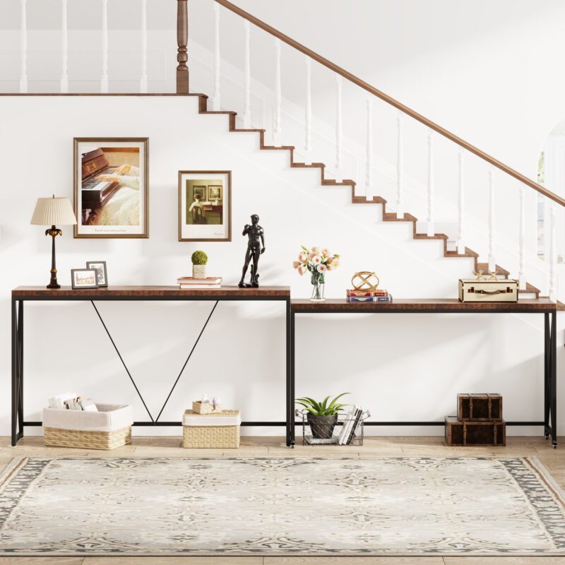 Console Table Set of 2, Narrow Long Sofa Table with Wheels - Image 5
