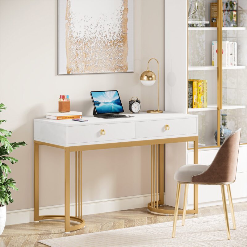 Computer Desk, 47 inch Modern Study Table with 2 Drawers - Image 2