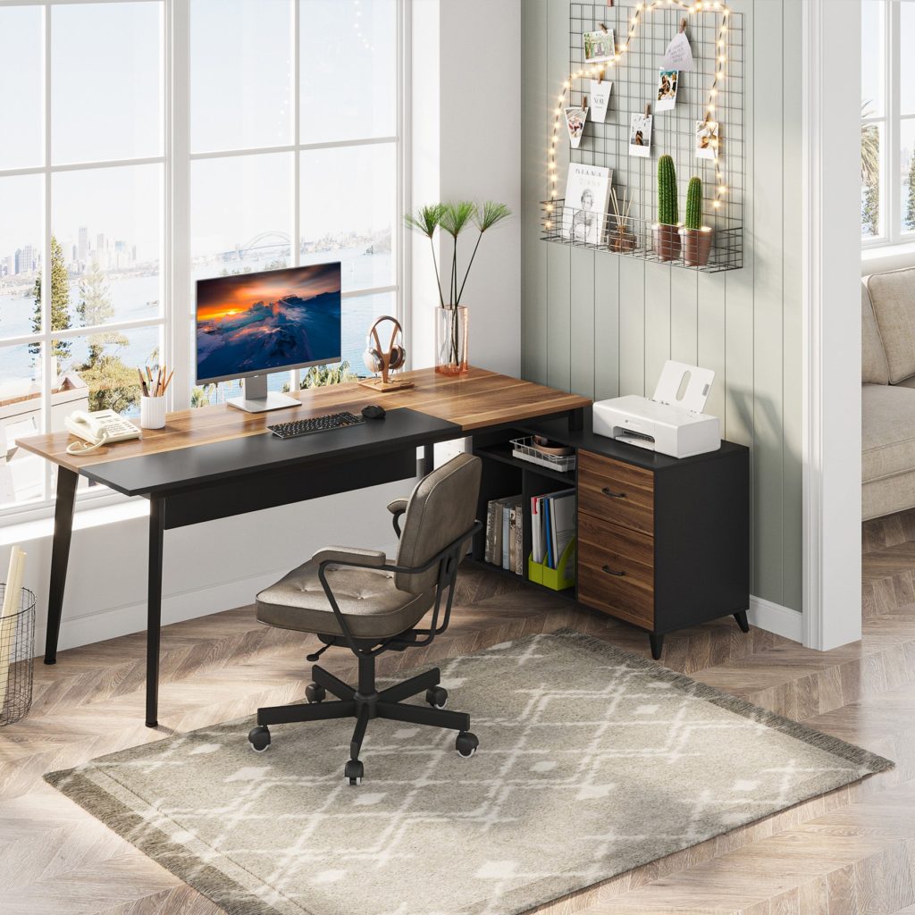 LShaped Desk, 70.9’’ Office Executive Desk with File