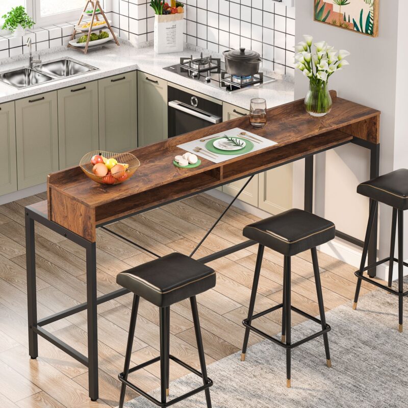 Console Table, 70.9" Sofa Bar Table with 2-Tier Open Shelves (No Stools) - Image 6