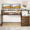 Computer Desk, 63" Home Office Desk with Drawers & Monitor Stand - Image 4