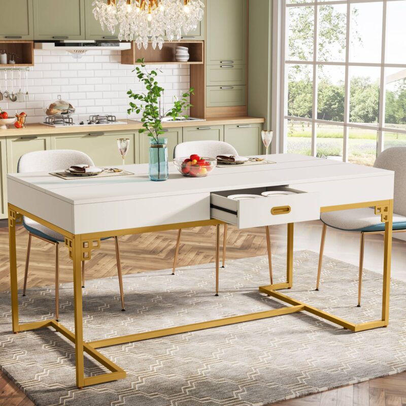 Dining Table, 63" Breakfast Dinner Table with 2 Drawers for 4 to 6 - Image 3