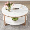 Coffee Table, 2-tier Round Tea Table with Faux Marble Tabletop - Image 4