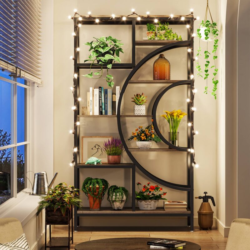 Bookshelf, 71" Geometric Bookcase, Industrial 8-Tiers Etagere Shelving Unit - Image 5
