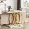 Console Table, 39.37" Faux Marble Sofa Table Geometric Metal Legs - Image 3