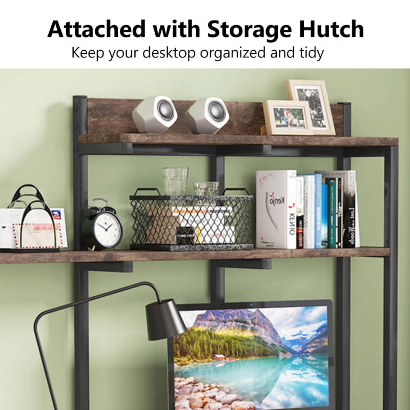 Computer Desk, Home Office Desk with Shelves and Hutch - Image 5