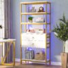 Bookshelf, 5-Tier Bookcase with 2 Drawers & LED Light - Image 2