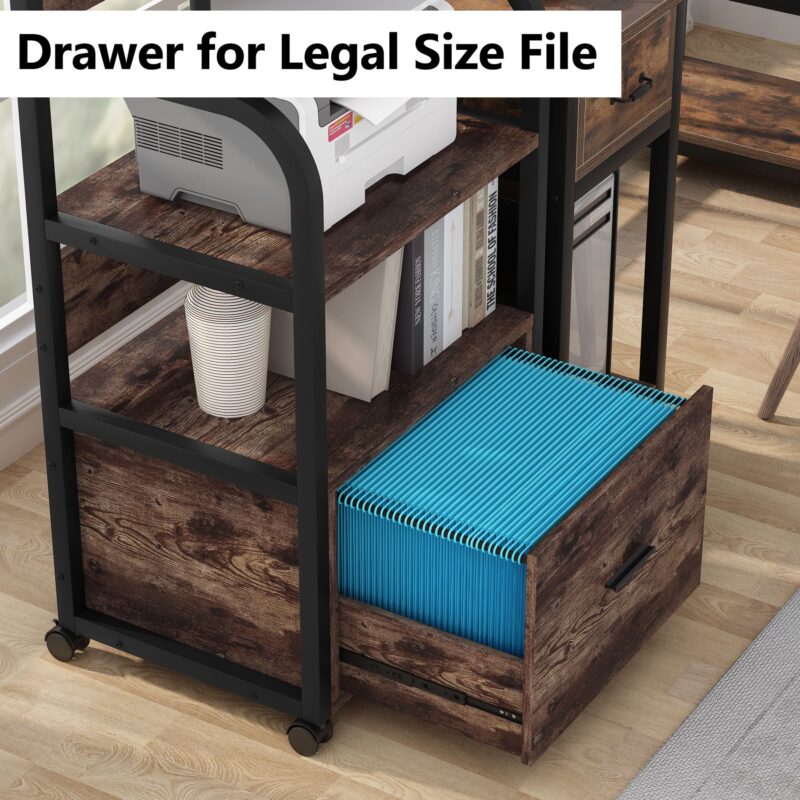 File Cabinet, 3 Tier Mobile Printer Stand with Legal Size Drawer - Image 4