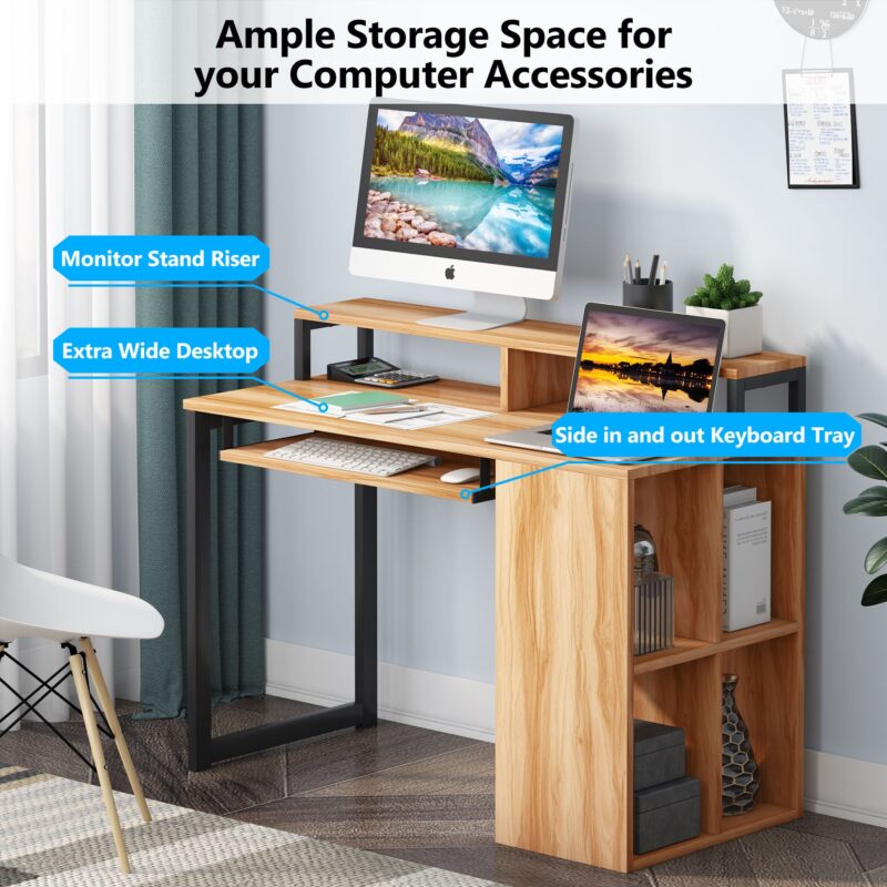 Computer Desk, Writing Desk with Push-Pull Keyboard Tray - Image 8