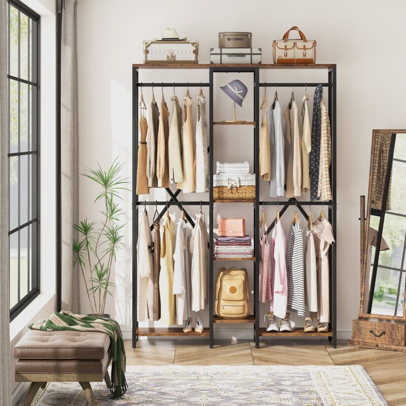 Freestanding Closet Organizer, 87" Garment Racks with Shelves - Image 4