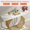 Console Table, 40" Faux Marble Sofa Table with Geometric Metal Base - Image 5