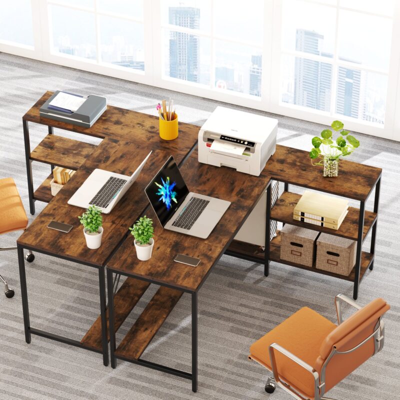 L-Shaped Desk, Reversible Corner Computer Desk with Storage Shelves - Image 4