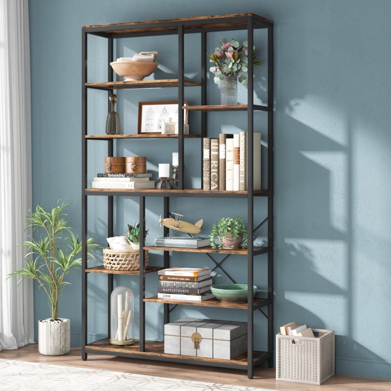 Bookshelf, 79 inches Tall Etagere, 8-Tier Staggered Bookcase - Image 5