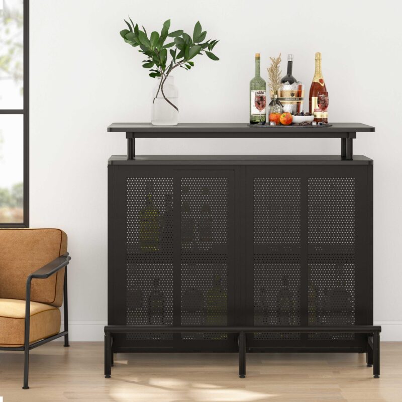 Bar Unit, 3 Tier Liquor Home Bar Table with Stemware Racks - Image 3
