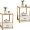 Nightstands, End Side Table with Drawer & Storage Shelf - Image 7