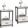 Nightstands, End Side Table with Drawer & Storage Shelf - Image 10