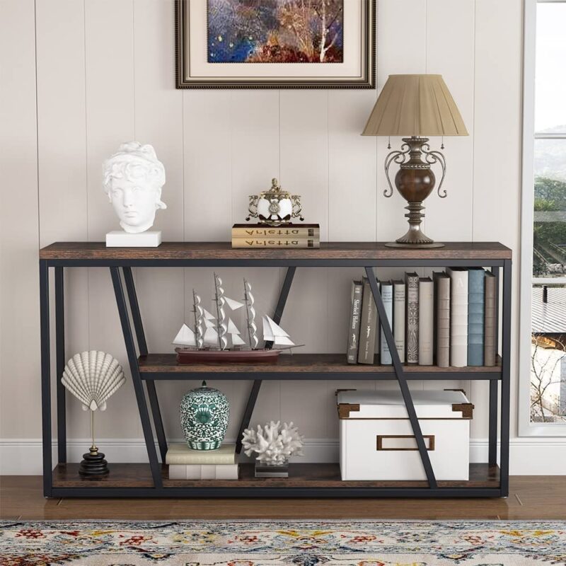 Console Table, Industrial 3-Tier Sofa Entryway Table with Open Shelves - Image 4