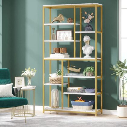 Bookshelf, 79 inches Tall Etagere, 8-Tier Staggered Bookcase