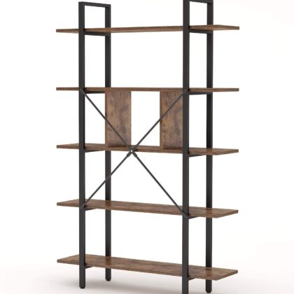 Bookshelf, 5-Tier Industrial Bookcase Display Storage Shelf