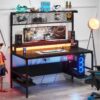 Gaming Desk with 2-Outlet & 2 USB Ports, Computer Desk with Monitor Stand - Image 2