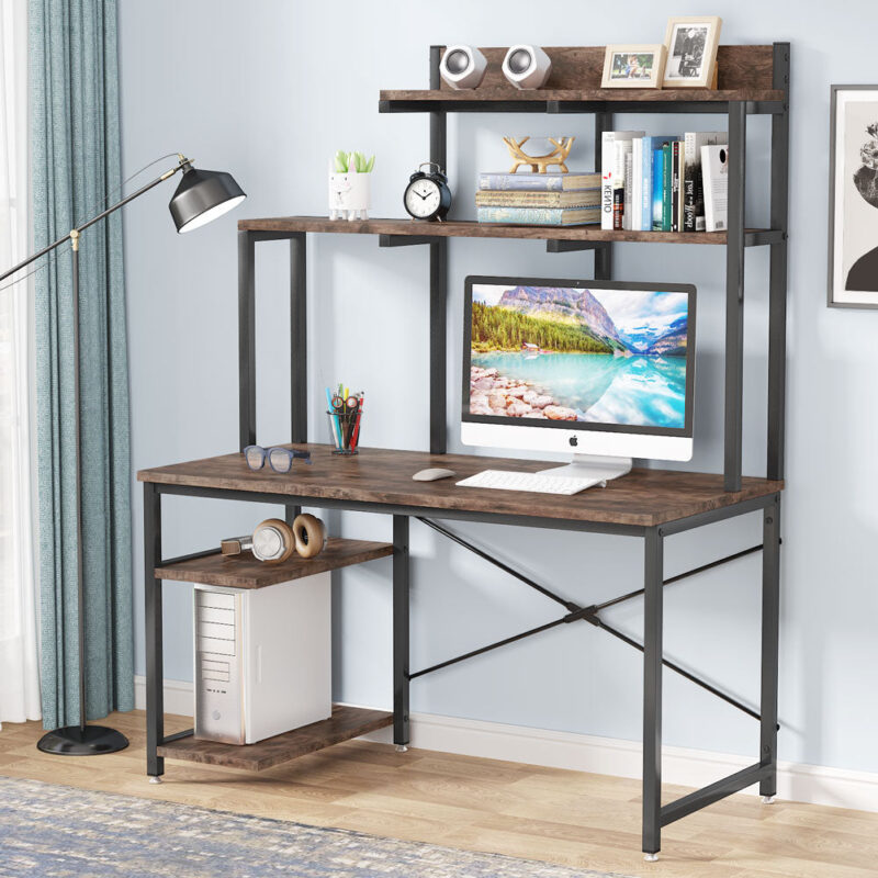 Computer Desk, Home Office Desk with Shelves and Hutch - Image 4
