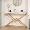 Console Table, 42" White Faux Marble Sofa Table Behind Couch - Image 2