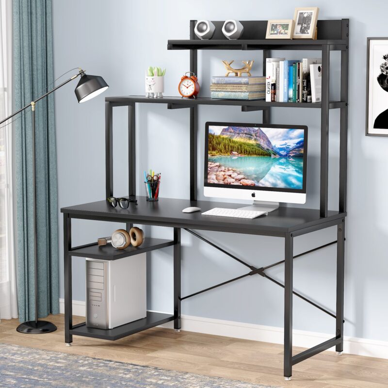 Computer Desk, Home Office Desk with Shelves and Hutch - Image 8