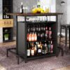 Home Bar Unit, Industrial 3-Tier Liquor Bar Table with Glasses Holder - Image 2