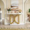Console Table, Faux Marble Sofa Table with Double D-Shaped Metal Base - Image 3