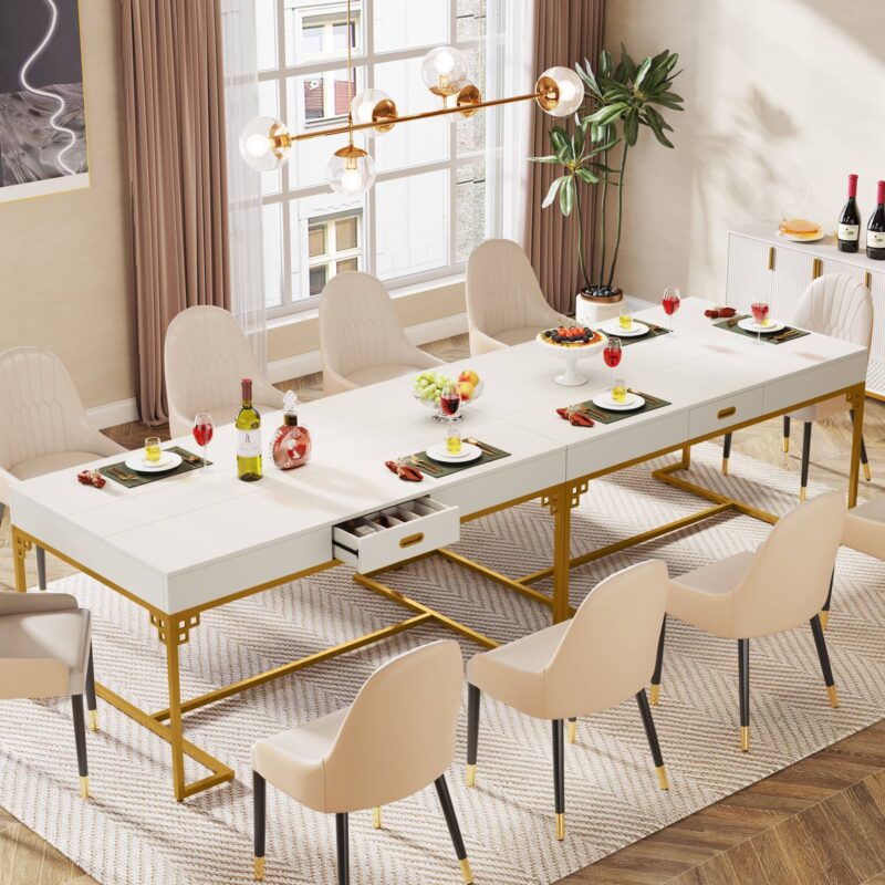 Dining Table, 63" Breakfast Dinner Table with 2 Drawers for 4 to 6 - Image 6