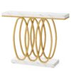 Console Table, 39.37" Faux Marble Sofa Table Geometric Metal Legs - Image 2