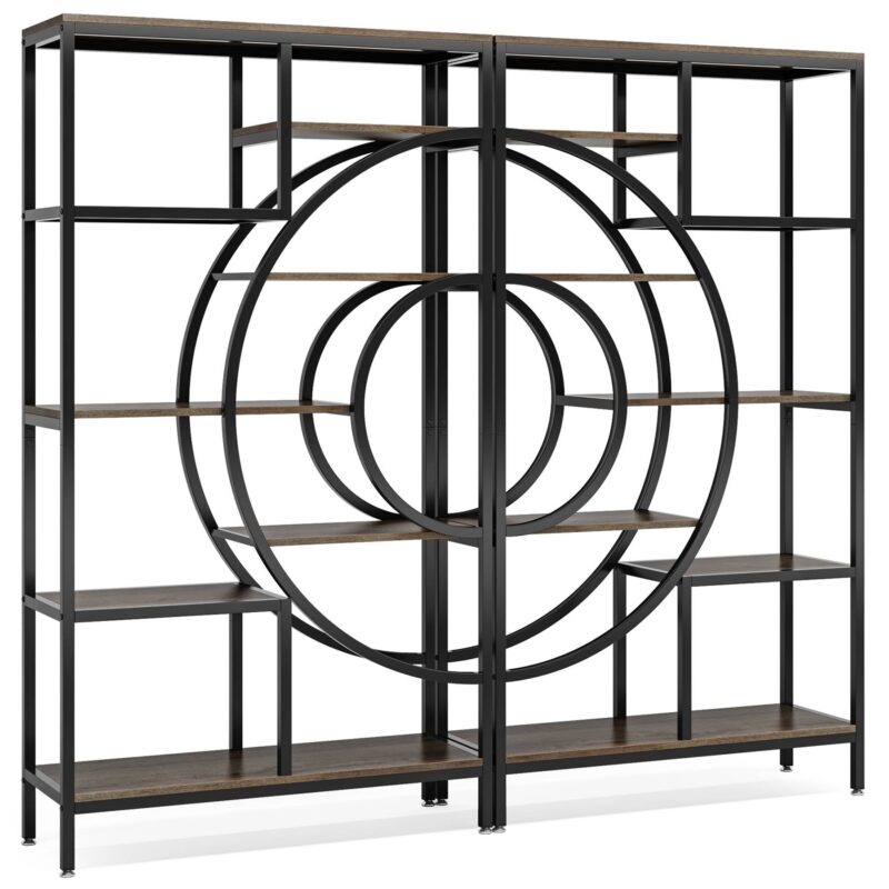 Bookshelf, 71" Geometric Bookcase, Industrial 8-Tiers Etagere Shelving Unit - Image 9