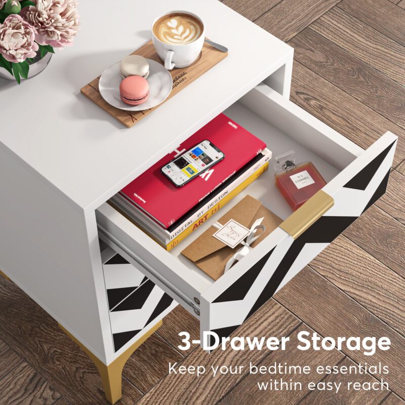Nightstand, Modern 3-Drawer End Table Bedside Table for Bedroom - Image 5