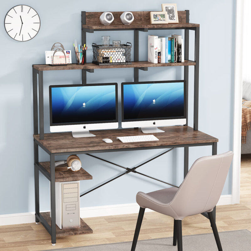 Computer Desk, Home Office Desk with Shelves and Hutch - Image 2
